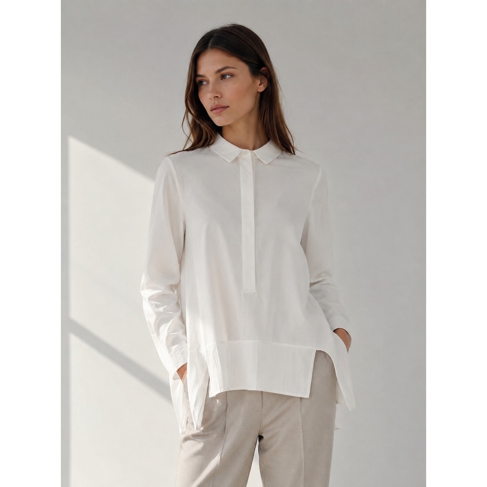 COS White Poplin Blouse Contrast Collar Size 6 Minimalist
